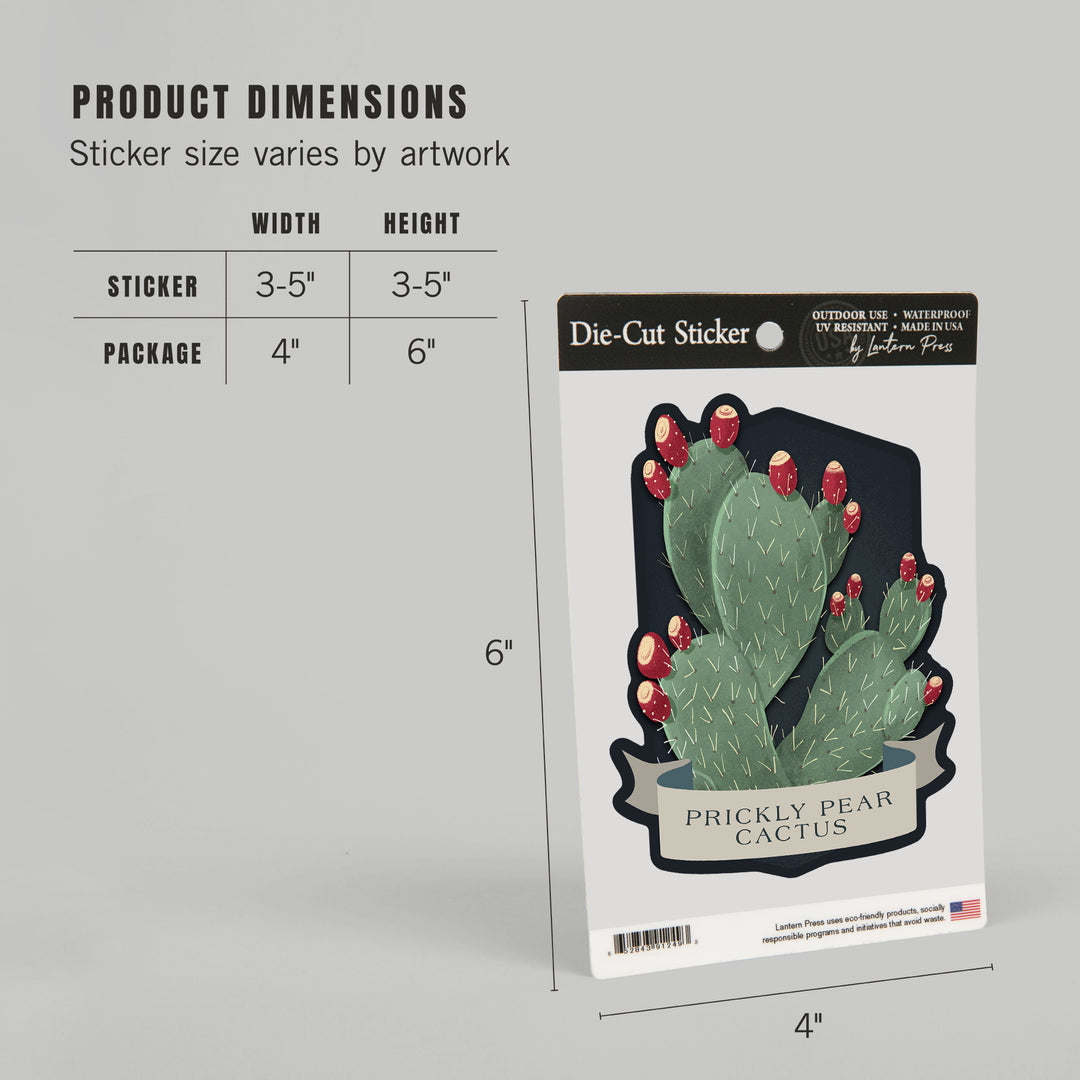 Vintage Flora Noir, Prickly Pear Cactus, Red, Vinyl Sticker