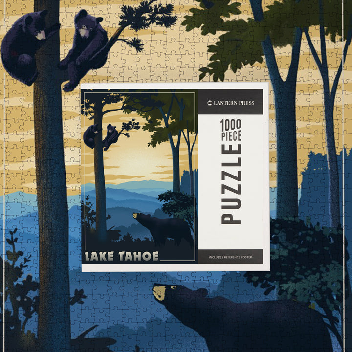 Lake Tahoe, California, Black Bears, Lithograph, Jigsaw Puzzle