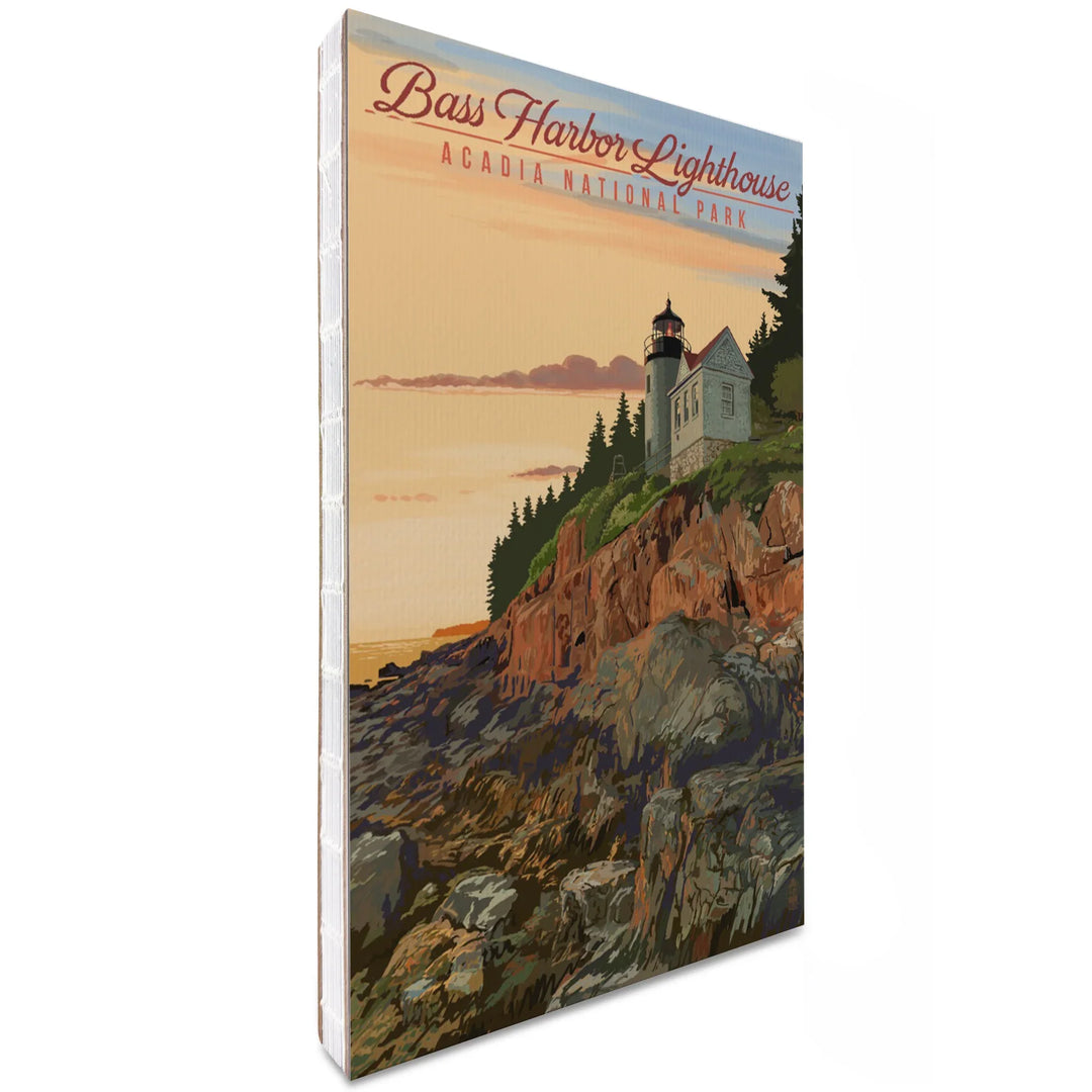 Lined 6x9 Journal, Acadia National Park, Maine, Bass Harbor Lighthouse Illustration, Lay Flat, 193 Pages, FSC paper