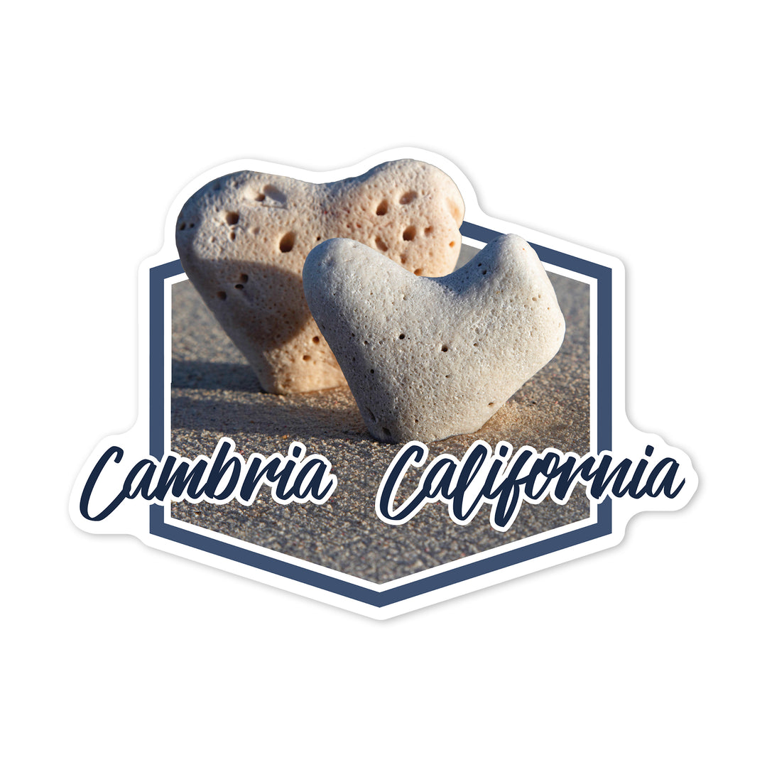 Cambria, California, Heart Stones in Sand, Contour, Vinyl Sticker