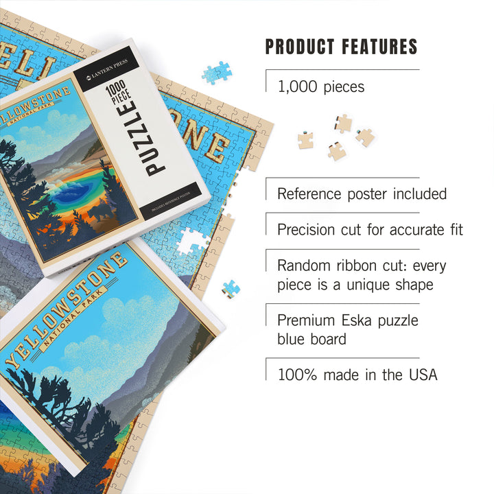 Yellowstone National Park, Wyoming, Grand Prismatic Spring, Lithograph, 1000 Piece Jigsaw Puzzle