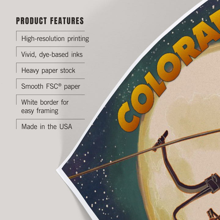 Colorado, Ski Lift and Full Moon, Snowboard, Art & Giclee Prints