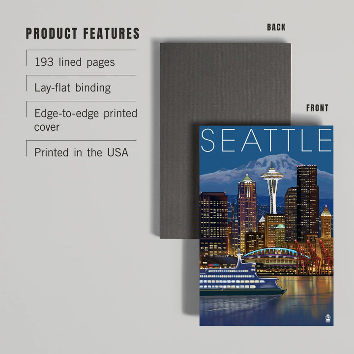 Lined 6x9 Journal, Seattle, Washington, Skyline at Night, Lay Flat, 193 Pages, FSC paper