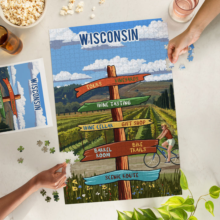 Wisconsin, Signpost, Vineyard, Jigsaw Puzzle