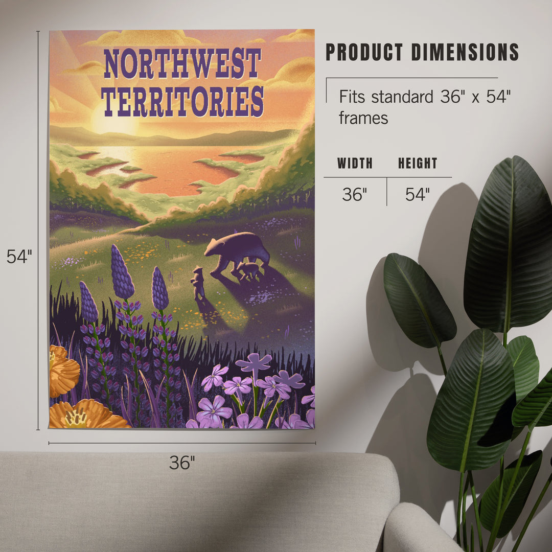 Northwest Territories, Lithograph, Bear and Spring Flowers, Lake, Art & Giclee Prints