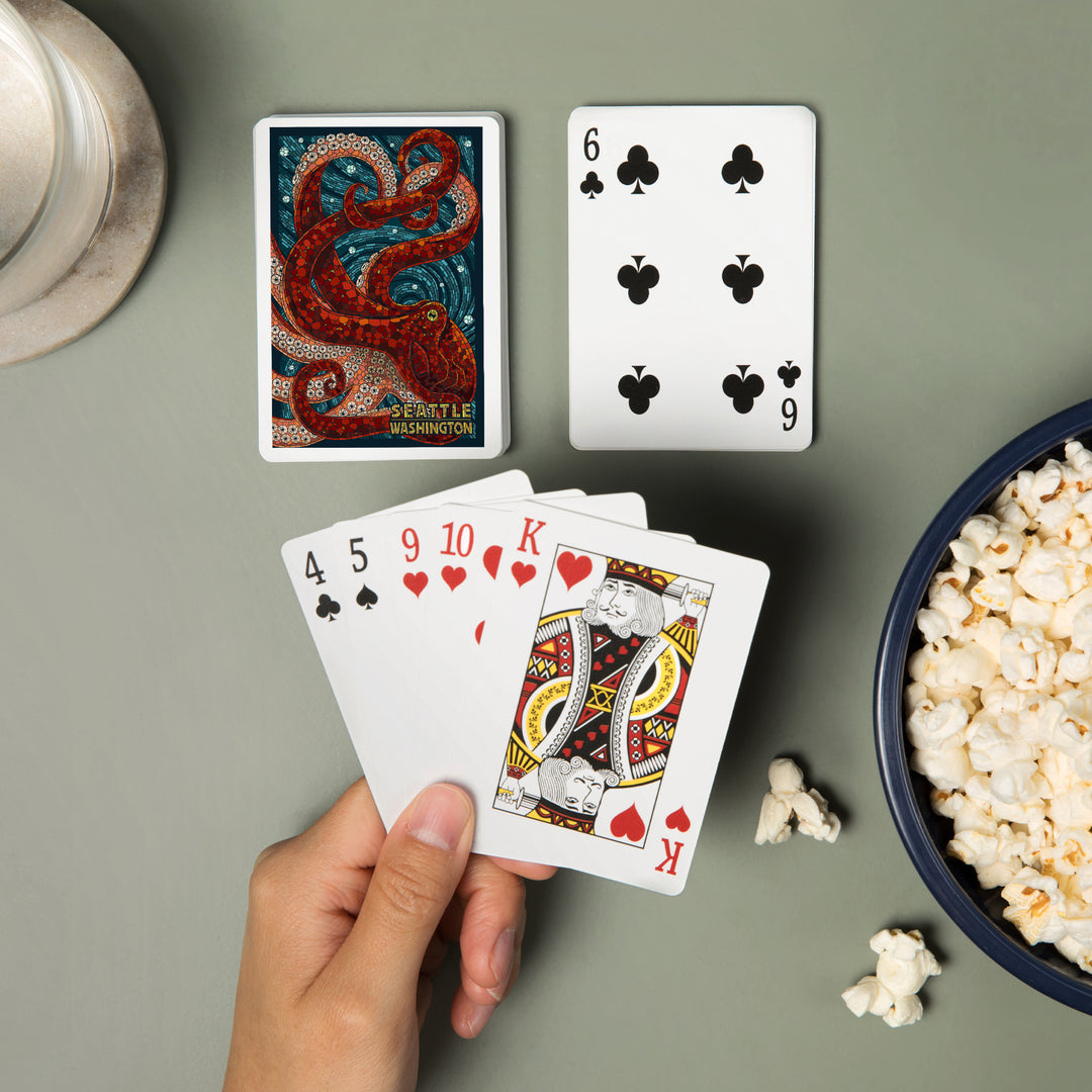 Playing Cards, Seattle, Washington, Octopus Mosaic, 52 Card Deck with Jokers in Box, Unique Art