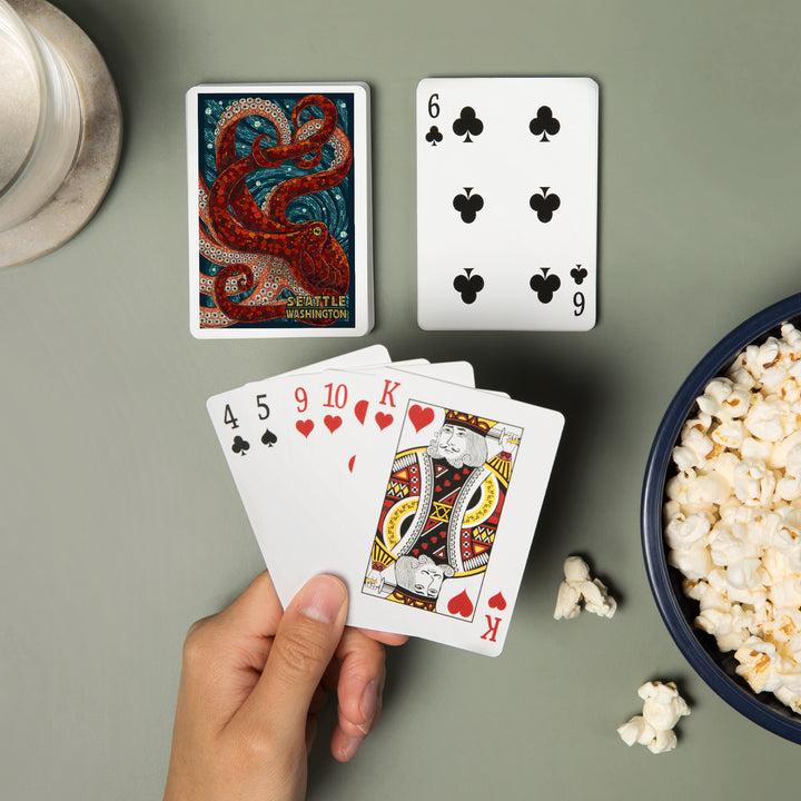 Playing Cards, Seattle, Washington, Octopus Mosaic, 52 Card Deck with Jokers in Box, Unique Art