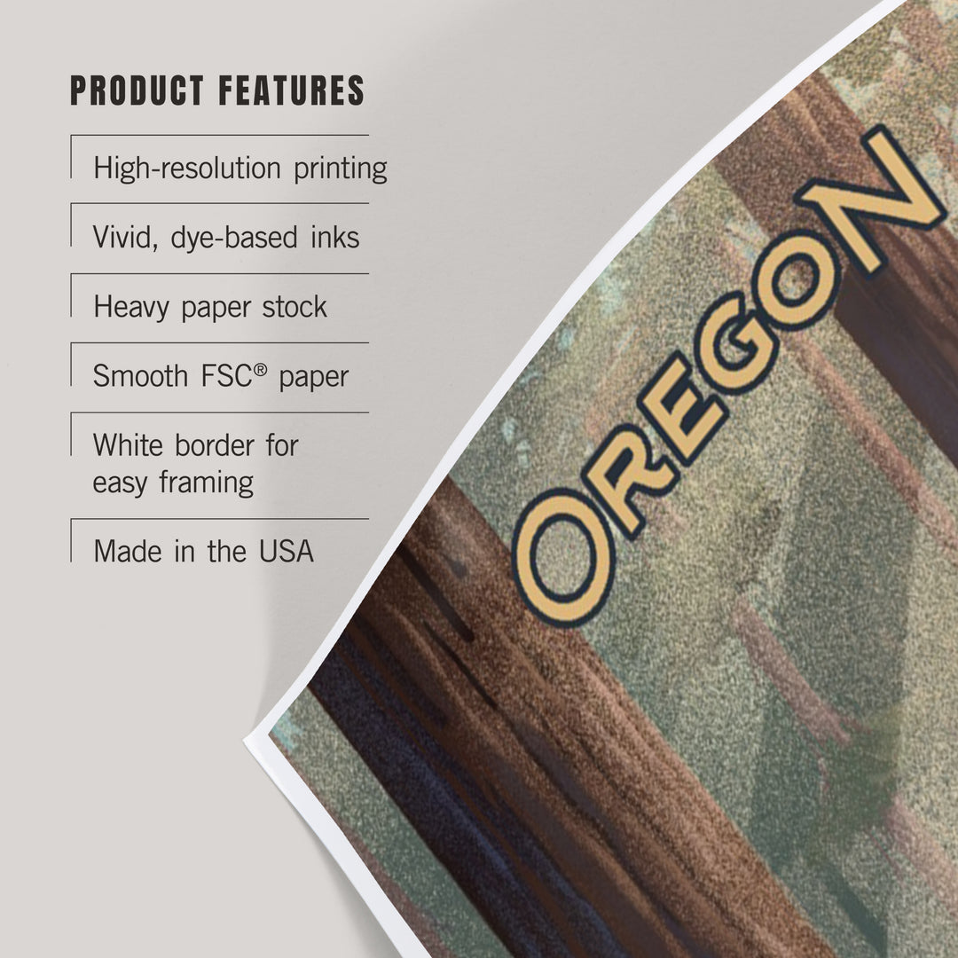 Oregon, Lithograph, Deer in Forest, Art & Giclee Prints