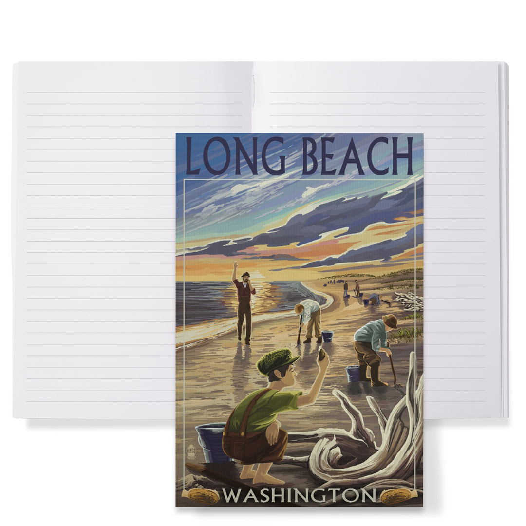 Lined 6x9 Journal, Long Beach, Washington, Clam Diggers, Lay Flat, 193 Pages, FSC paper