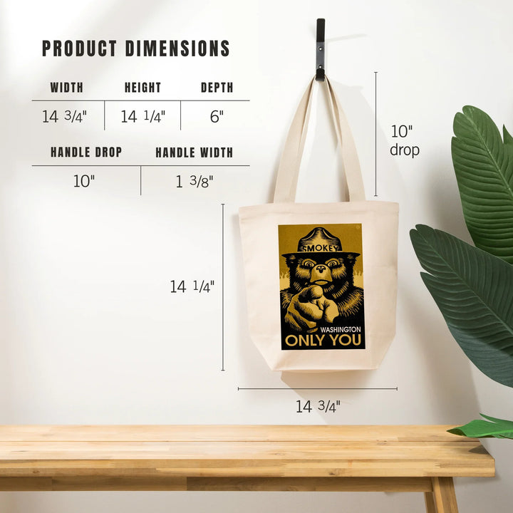 Washington, Smokey Bear, Only You, Halftone, Yellow, Tote Bag
