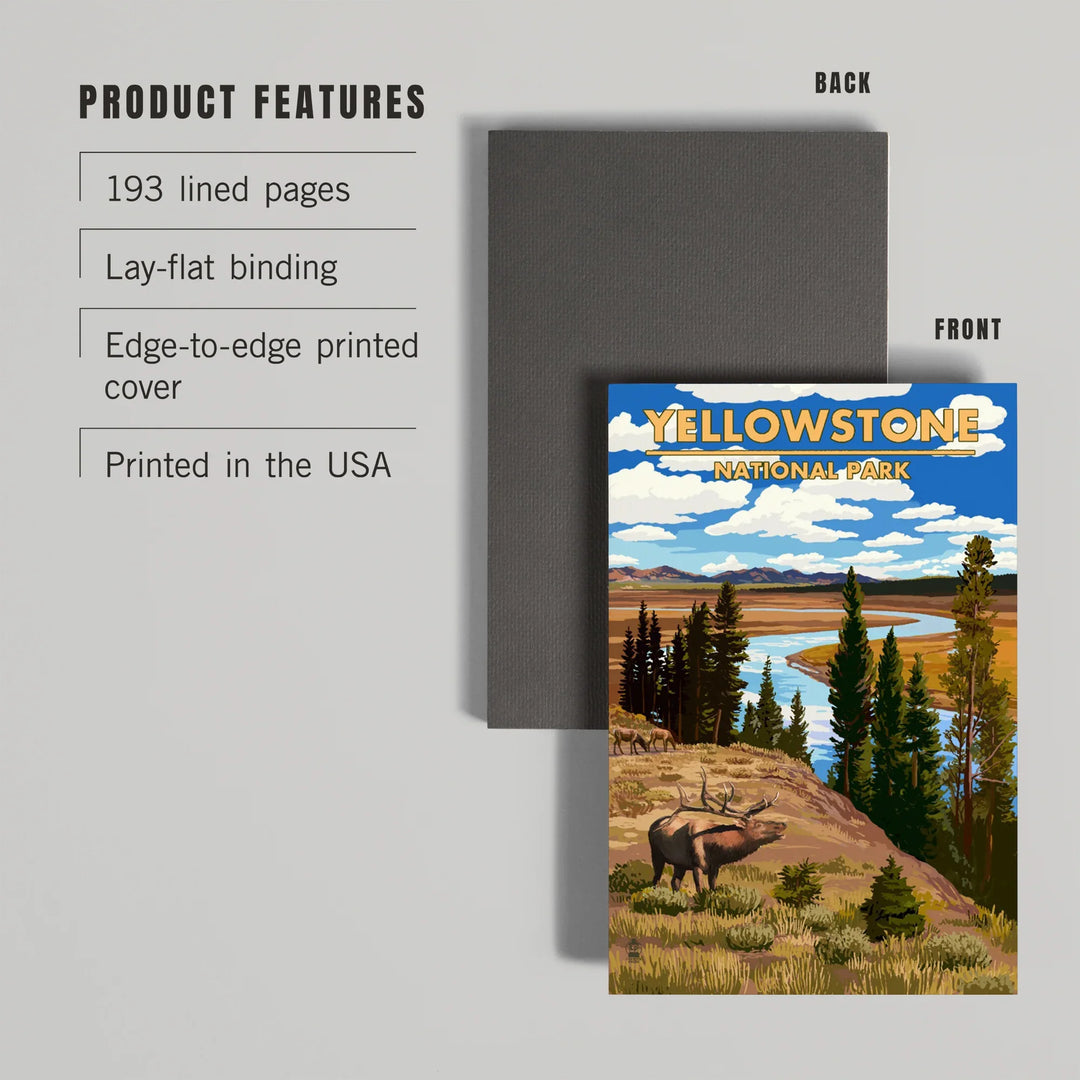 Lined 6x9 Journal, Yellowstone National Park, Montana, Yellowstone River and Elk, Lay Flat, 193 Pages, FSC paper