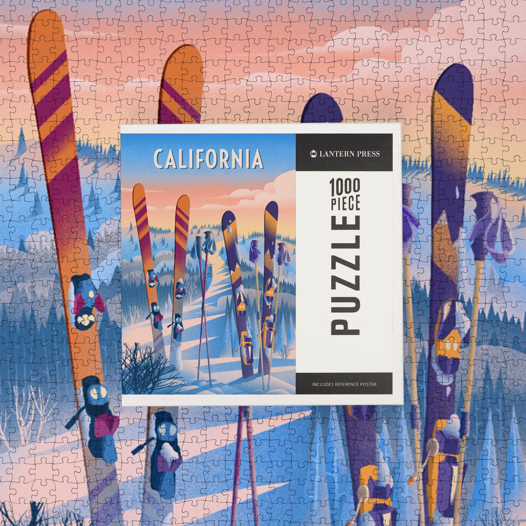 California, Prepare for Takeoff, Skis In Snowbank, Jigsaw Puzzle - Lantern Press