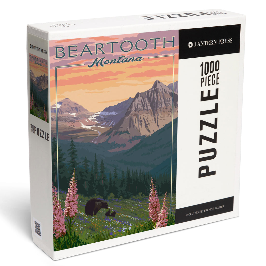 Beartooth, Montana, Painterly, Bear and Spring Flowers, 1000 Piece Jigsaw Puzzle