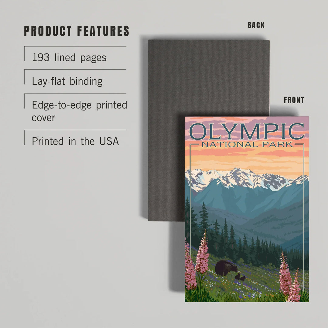 Lined 6x9 Journal, Olympic National Park, Washington, Bears and Spring Flowers, Lay Flat, 193 Pages, FSC paper