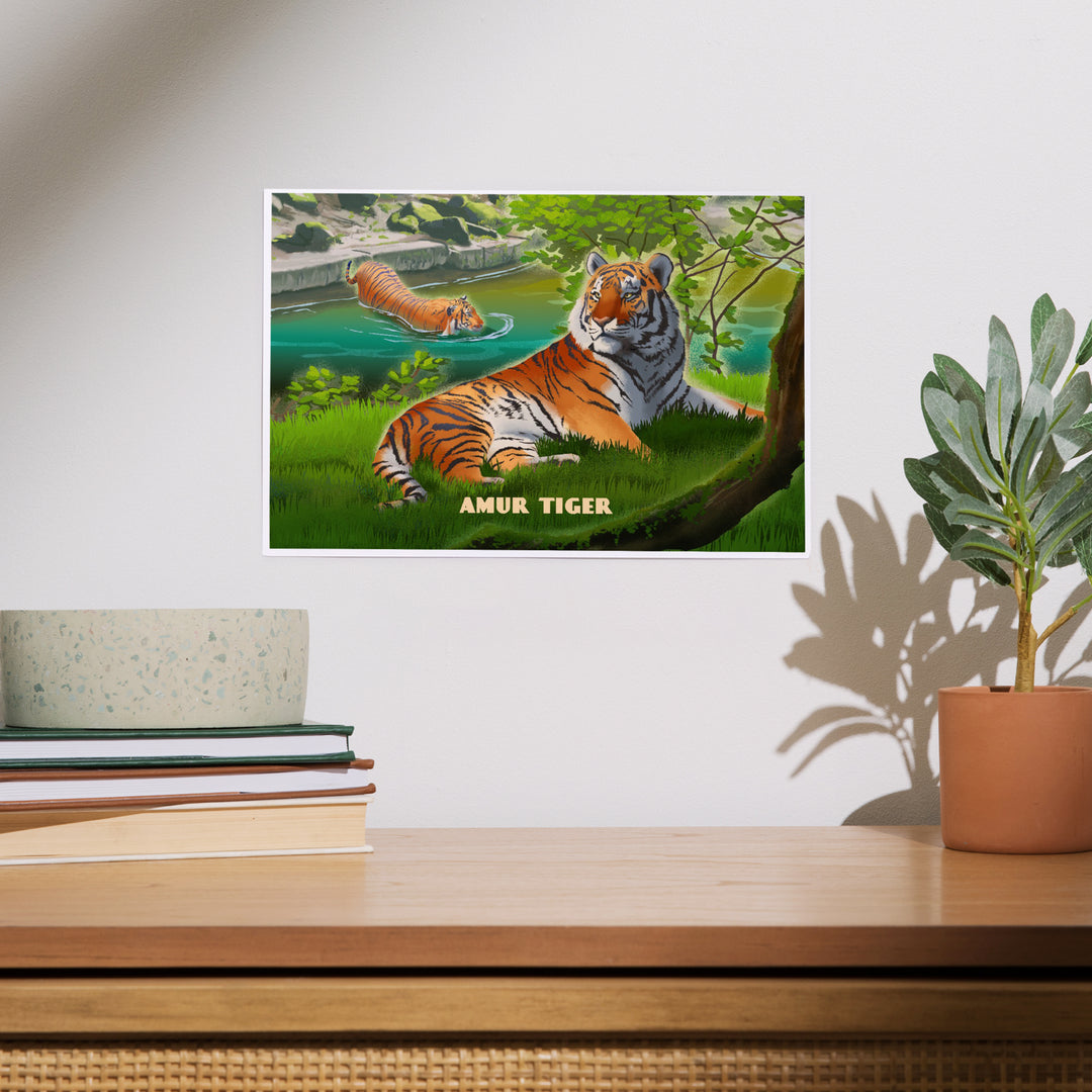 Lithograph Wildlife Amur (Siberian) Tiger, Art & Giclee Prints