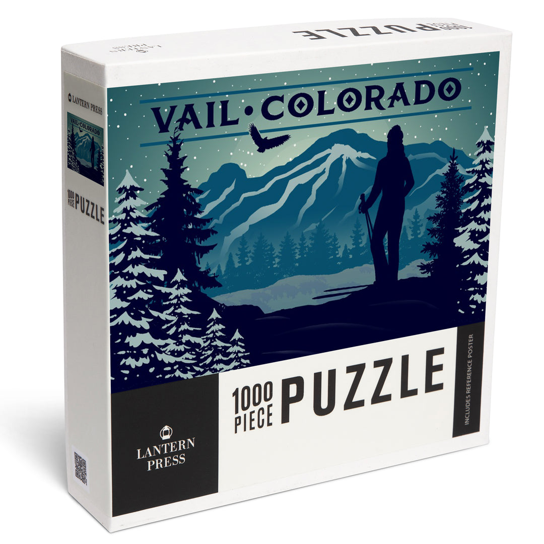 Vail, Colorado, Silhouette, Skier and Mountain, Jigsaw Puzzle