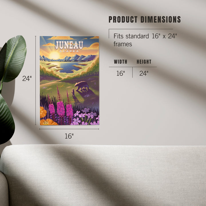 Juneau, Alaska, Bear and Spring Flowers Litho, Art & Giclee Prints