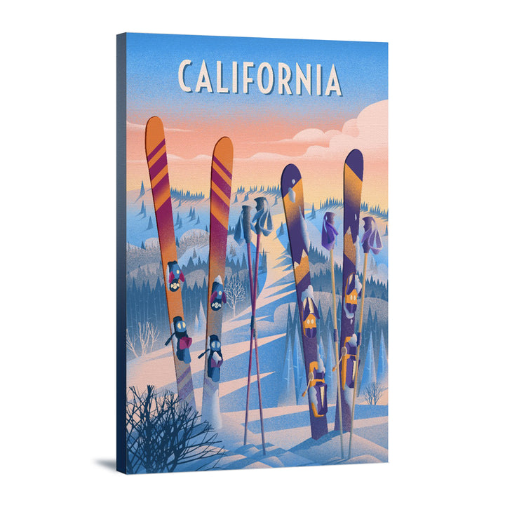 California, Prepare for Takeoff, Skis In Snowbank, Stretched Canvas