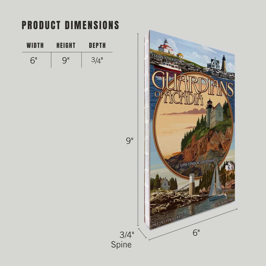 Lined 6x9 Journal, Acadia National Park, Maine, Guardians of Acadia Lighthouses, Lay Flat, 193 Pages, FSC paper