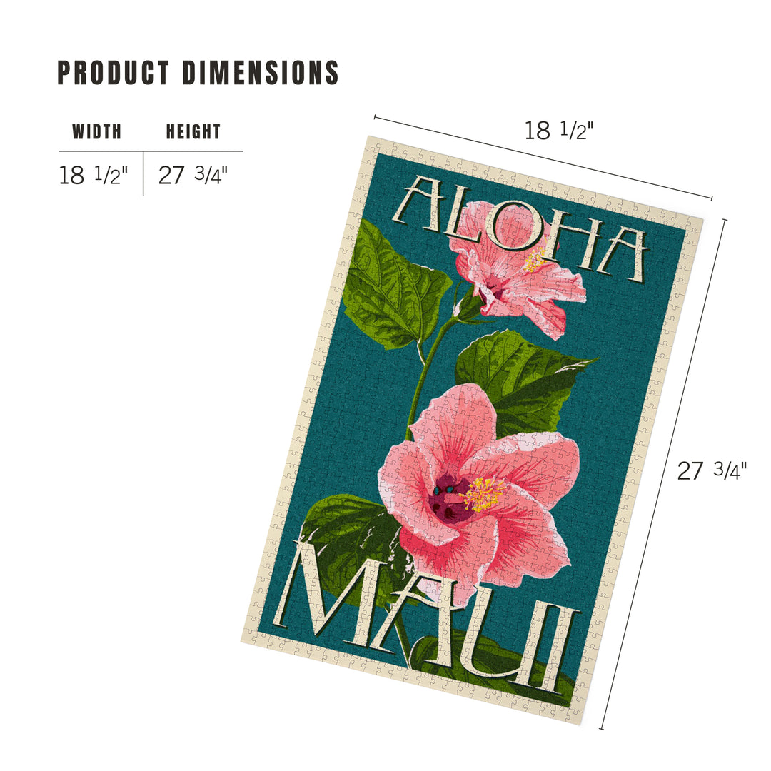 Maui, Hawaii, Aloha, Pink Hibiscus, Letterpress, Jigsaw Puzzle