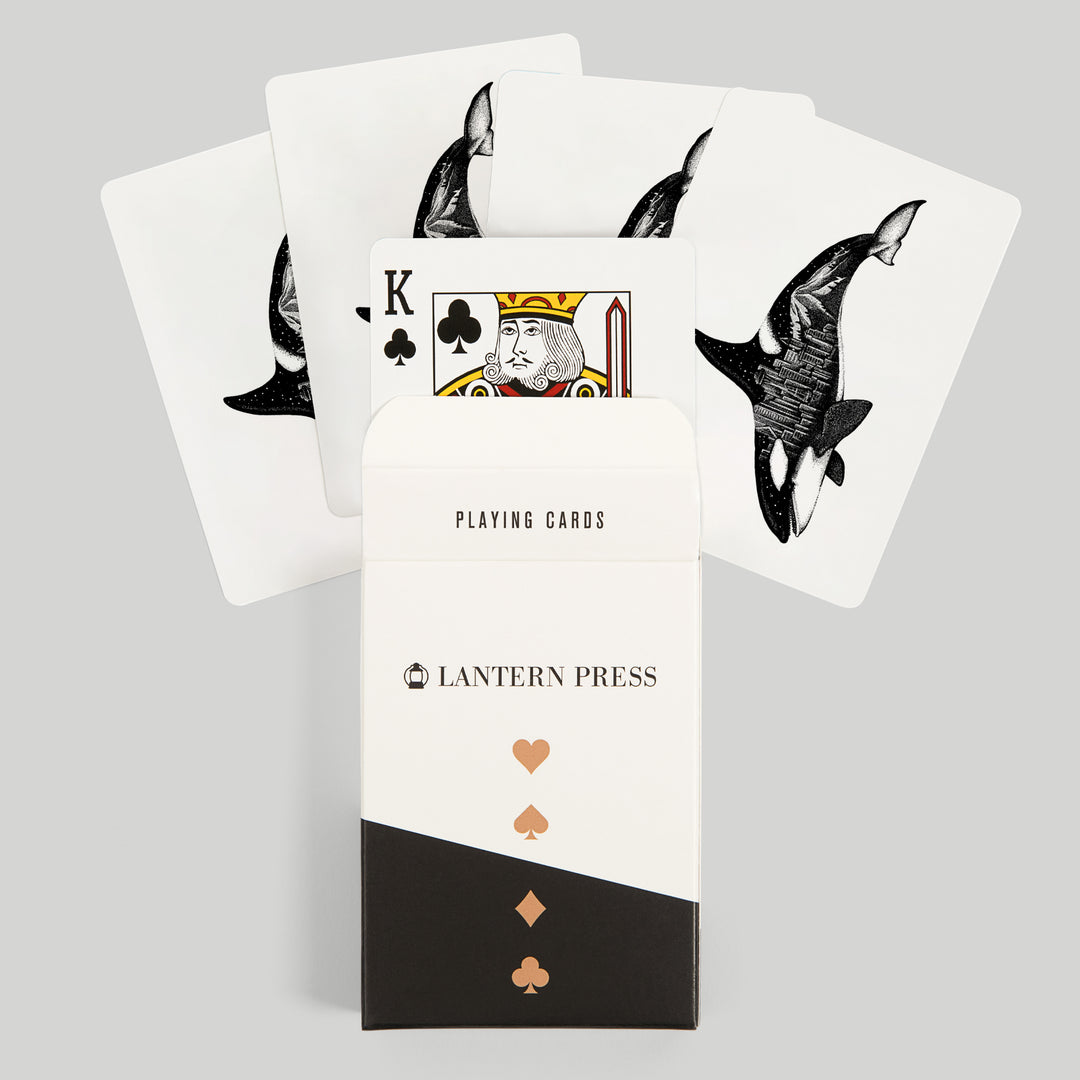 Playing Cards, Orca and Seattle Skyline, Double Exposure, 52 Card Deck with Jokers in Box, Unique Art