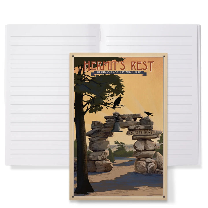 Lined 6x9 Journal, Grand Canyon National Park, Arizona, Hermits Rest, Lithograph National Park Series, Lay Flat, 193 Pages, FSC paper