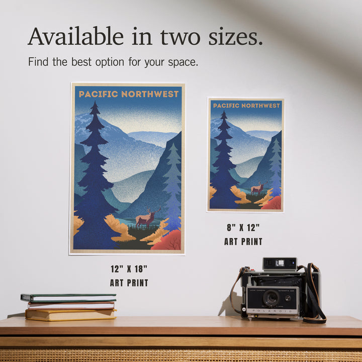 Pacific Northwest, Elk and Mountain Scene, Lithograph, Art & Giclee Prints