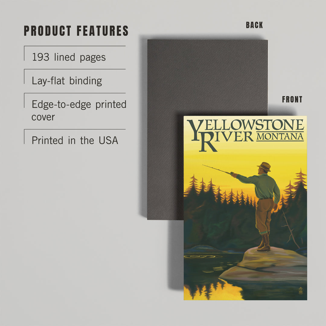 Lined 6x9 Journal, Yellowstone River, Montana, Fly Fishing Scene, Lay Flat, 193 Pages, FSC paper