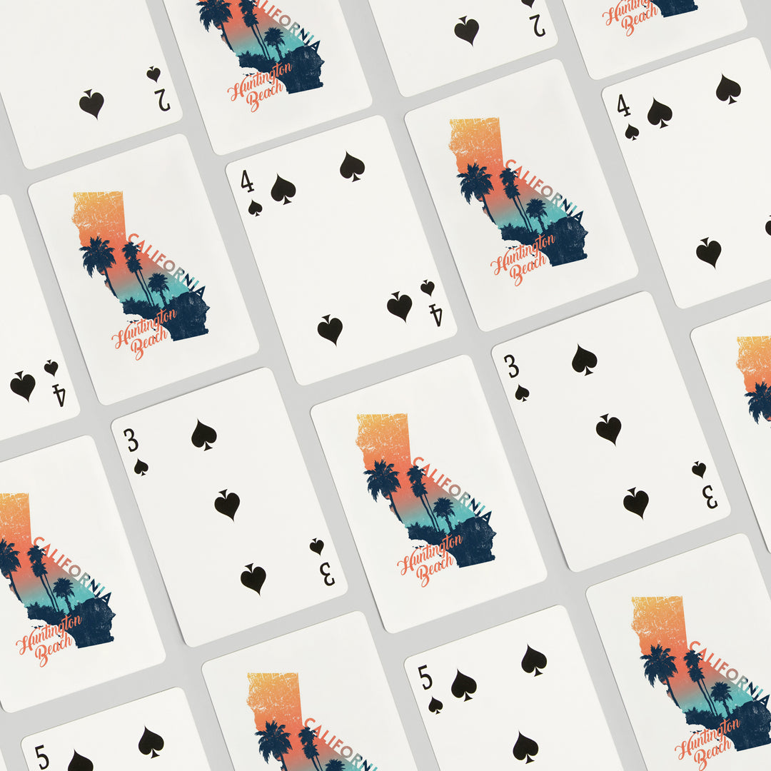 Playing Cards, Huntington Beach, California, State Abstract, Palm Scene, 52 Card Deck with Jokers in Box, Unique Art