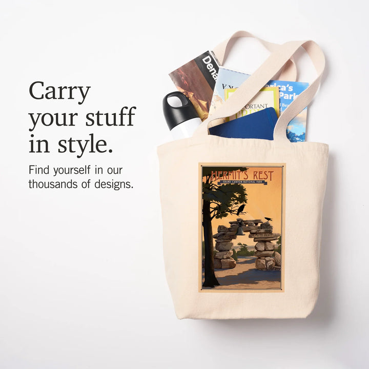 Grand Canyon National Park, Arizona, Hermits Rest, Lithograph National Park Series, Tote Bag