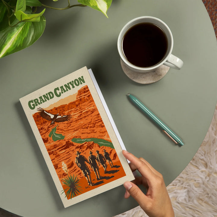 Lined 6x9 Journal, Grand Canyon National Park, Arizona, Hikers Scene, Woodblock, Lay Flat, 193 Pages, FSC paper