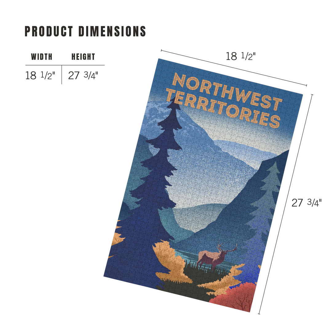 Northwest Territories, Lithograph, Elk and Mountains Scene, Jigsaw Puzzle