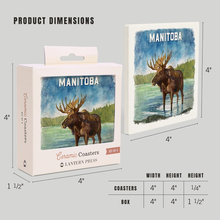 Manitoba, Watercolor Study, Moose, Coaster Set