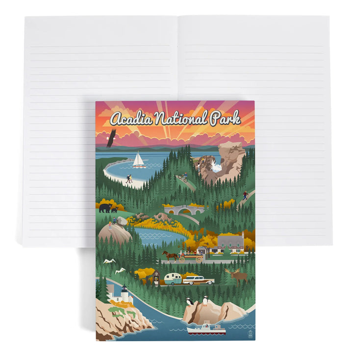 Lined 6x9 Journal, Acadia National Park, Maine, Retro View, Lay Flat, 193 Pages, FSC paper