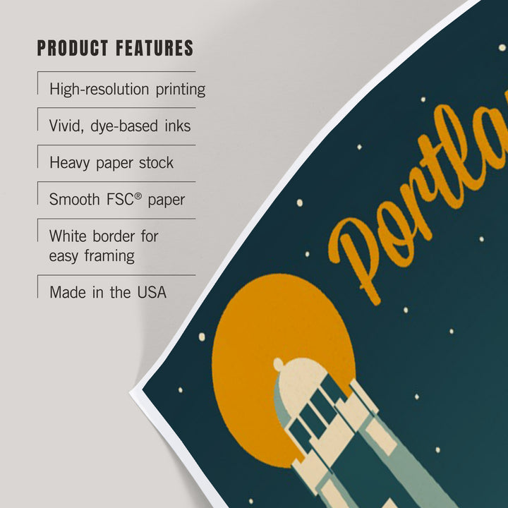 Portland, Maine, Retro Skyline, Art & Giclee Prints