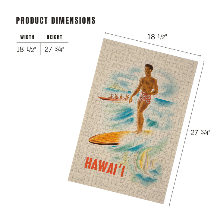 Hawaii, Vintage Surfer, Jigsaw Puzzle