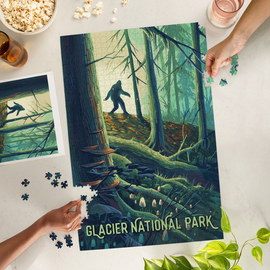 Glacier National Park, Montana, Get Outside Series, Wanderer, Bigfoot in Forest, 1000 Piece Jigsaw Puzzle