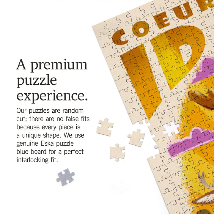 Coeur d Alene, Idaho, Mid-Century Inspired, Moose, Jigsaw Puzzle