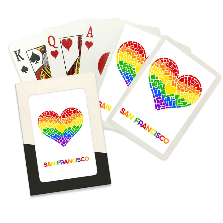 Playing Cards, San Francisco, California, Gay Pride, Mosaic Heart, Pride Colors, 52 Card Deck with Jokers in Box, Unique Art
