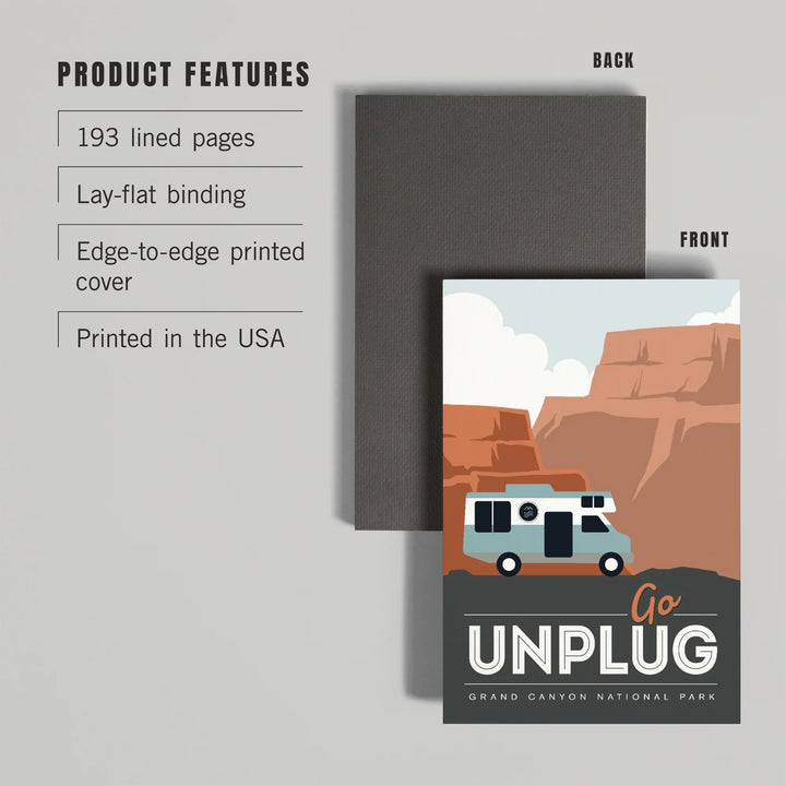 Lined 6x9 Journal, Grand Canyon National Park, Go Unplug, Retro RV, Lay Flat, 193 Pages, FSC paper