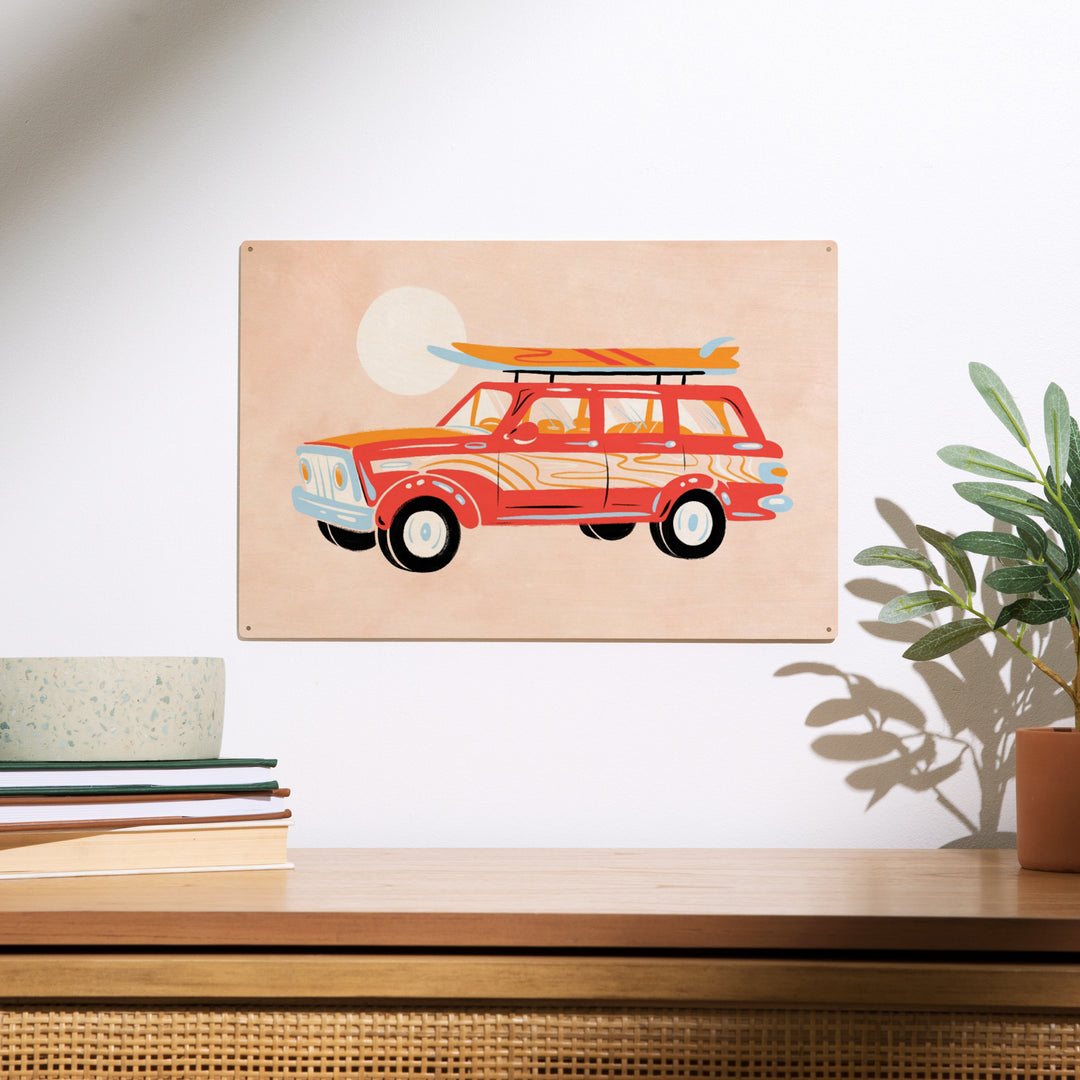 Secret Surf Spot, Woody Wagon With Surfboards, Wood Sign and Postcards
