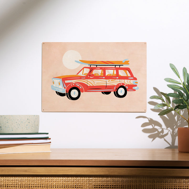 Secret Surf Spot, Woody Wagon With Surfboards, Wood Sign and Postcards
