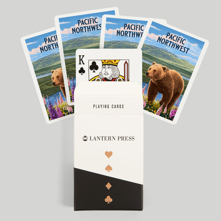 Playing Cards, Pacific Northwest, Painterly, Grizzly Bear in Meadow, 52 Card Deck with Jokers in Box, Unique Art