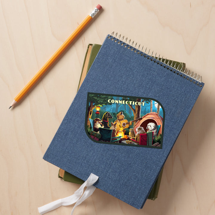 Connecticut, Painterly, Pack Life, Dogs Around Campfire, Vinyl Sticker