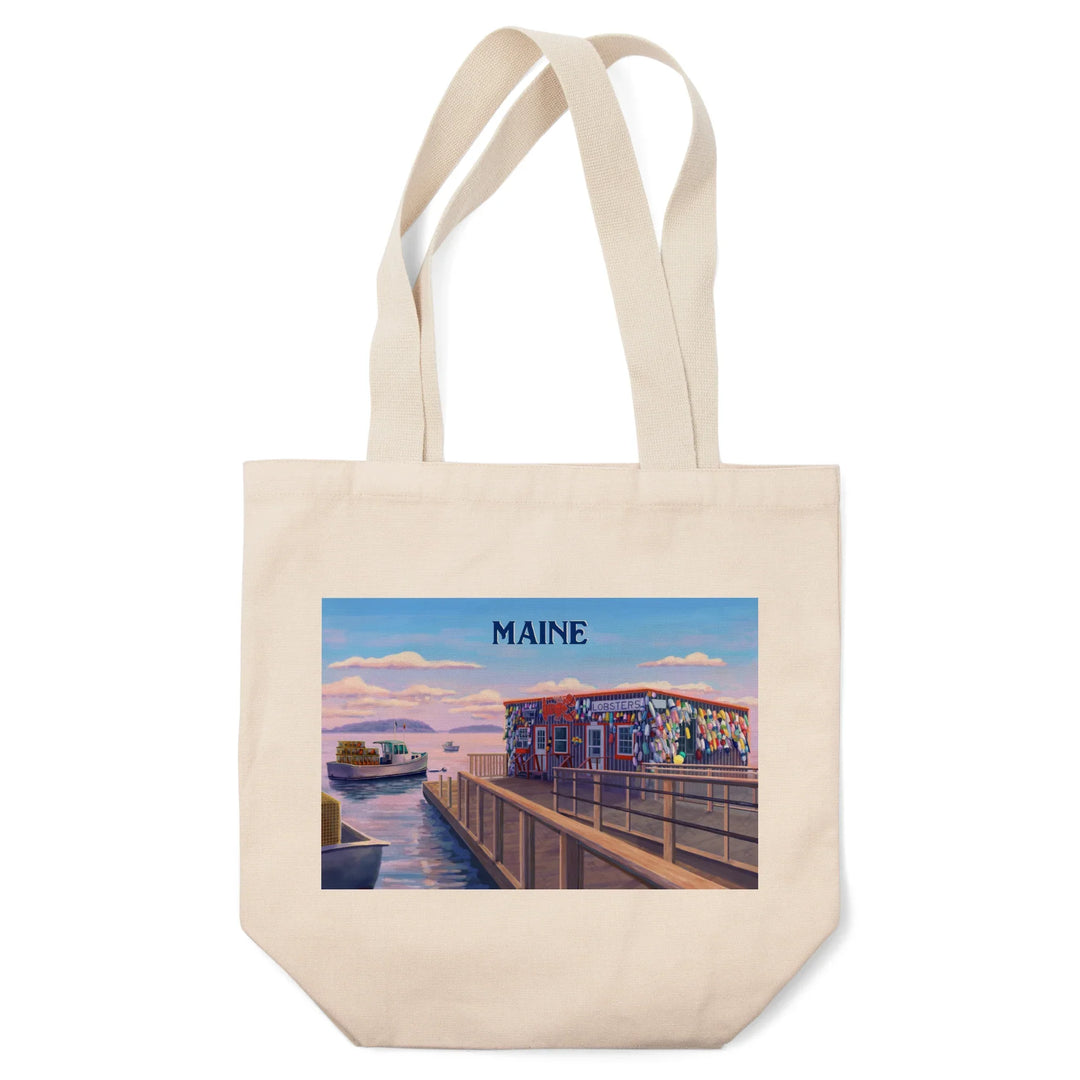 Maine, Oil Painting, Looking Out Onto Harbor, Tote Bag