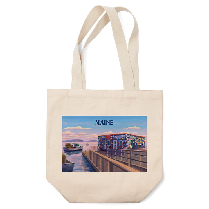 Maine, Oil Painting, Looking Out Onto Harbor, Tote Bag