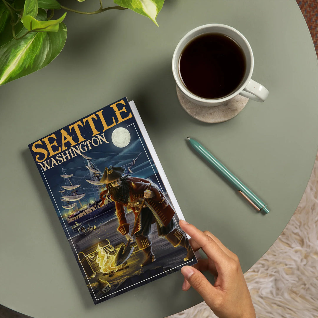Lined 6x9 Journal, Seattle, Washington, Pirate and Treasure, Lay Flat, 193 Pages, FSC paper