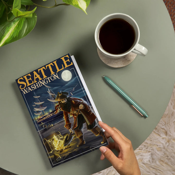 Lined 6x9 Journal, Seattle, Washington, Pirate and Treasure, Lay Flat, 193 Pages, FSC paper