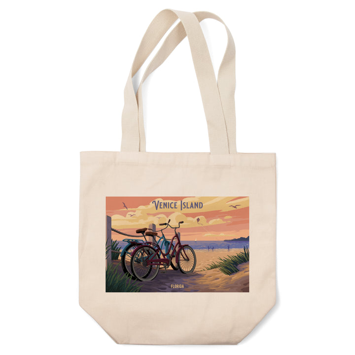 Venice Island, Florida, Painterly, Beach Bikes, Tote Bag