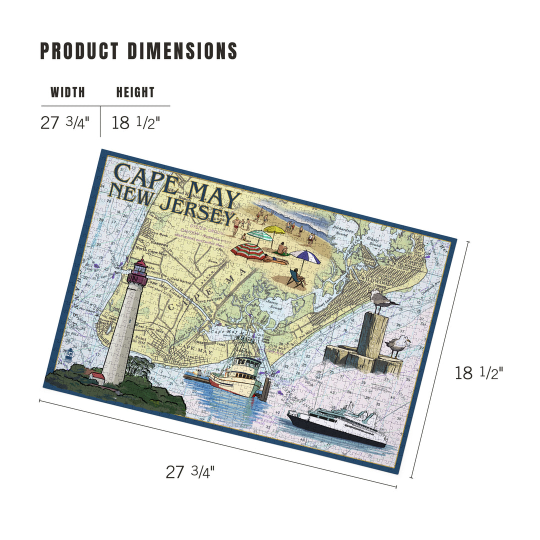 Cape May, New Jersey, Nautical Chart, Jigsaw Puzzle